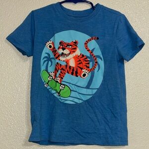 Blue Kids Shirt with Tiger Skateboard Print